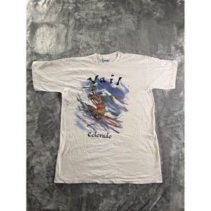 Vintage 1994 Cyrk Vail Colorado Skiing T-Shirt Mens L White Cotton Single Stitch